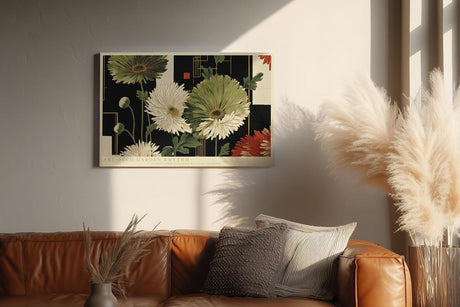 Paul Sinus Wandbild 120x80cm Art Deco Blumen Komposition moderne florale Kunst mit geometrischem Design Wanddekoration