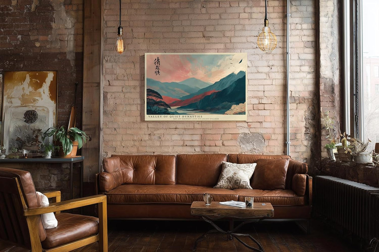 Paul Sinus Wandbild 120x80cm Asiatische Berglandschaft traditionelle Kunst moderne Landschaft Illustration Wanddekoration Wohnzimmer Schlafzimmer