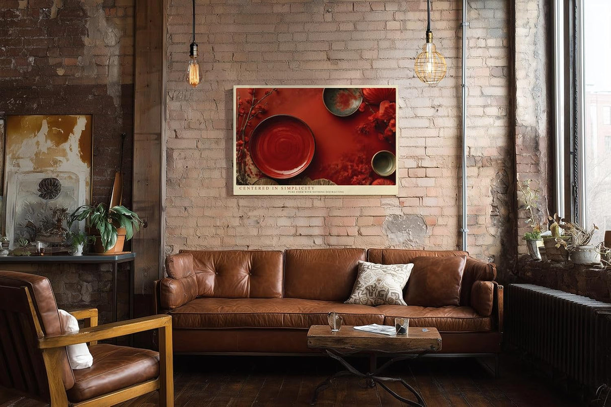 Paul Sinus Wandbild 120x80cm asiatische Stillleben Kunst rot minimalistische Komposition moderne Zen Dekoration grosses Kunstbild stilvolle Wanddekoration fuer Wohnzimmer Esszimmer Kueche Büro