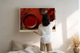 Paul Sinus Wandbild 120x80cm asiatische Stillleben Kunst rot minimalistische Komposition moderne Zen Dekoration grosses Kunstbild stilvolle Wanddekoration fuer Wohnzimmer Esszimmer Kueche Büro
