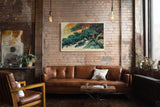 Paul Sinus Wandbild 120x80cm Asiatischer Baum mit Mond Landschaftskunst in Gruen Gold und Naturtoenen fuer ruhige Wohnräume