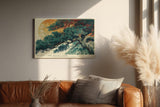 Paul Sinus Wandbild 120x80cm Asiatischer Baum mit Mond Landschaftskunst in Gruen Gold und Naturtoenen fuer ruhige Wohnräume