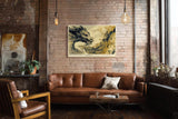 Paul Sinus Wandbild 120x80cm asiatischer Drachengeist Tusche Stil beige schwarz mythologische Kunst modernes bild grosses Wandbild 120x80cm ruhige Wanddekoration fuer Wohnzimmer Büro