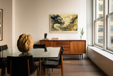 Paul Sinus Wandbild 120x80cm asiatischer Drachengeist Tusche Stil beige schwarz mythologische Kunst modernes bild grosses Wandbild 120x80cm ruhige Wanddekoration fuer Wohnzimmer Büro