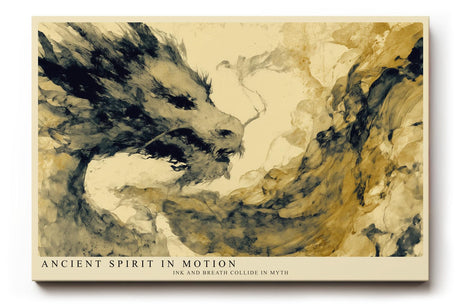 Paul Sinus Wandbild 120x80cm asiatischer Drachengeist Tusche Stil beige schwarz mythologische Kunst modernes bild grosses Wandbild 120x80cm ruhige Wanddekoration fuer Wohnzimmer Büro
