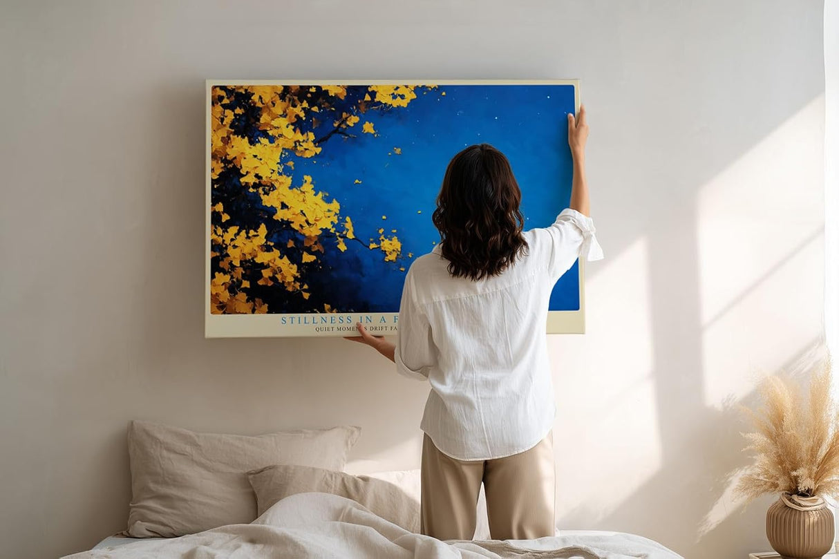 Paul Sinus Wandbild 120x80cm asiatischer Pavillon auf Wasser ruhige Herbstlandschaft Zen Kunst stilvolle Wanddekoration fuer Wohnzimmer Büro