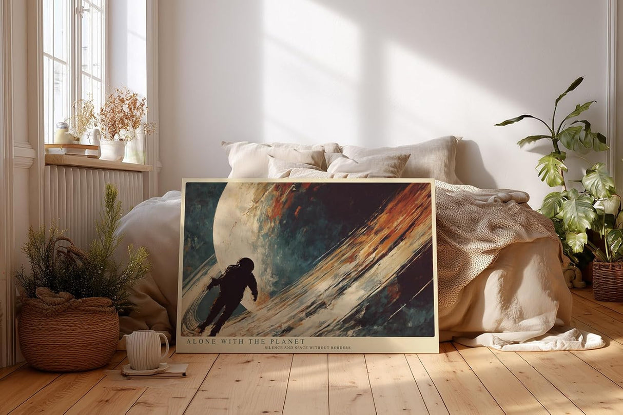 Paul Sinus Wandbild 120x80cm Astronaut im Weltraum Planet abstrakte Raumfahrt Kunst moderne kosmische Illustration Leinwand Wanddekoration fuer Wohnzimmer Büro Gaming Zimmer