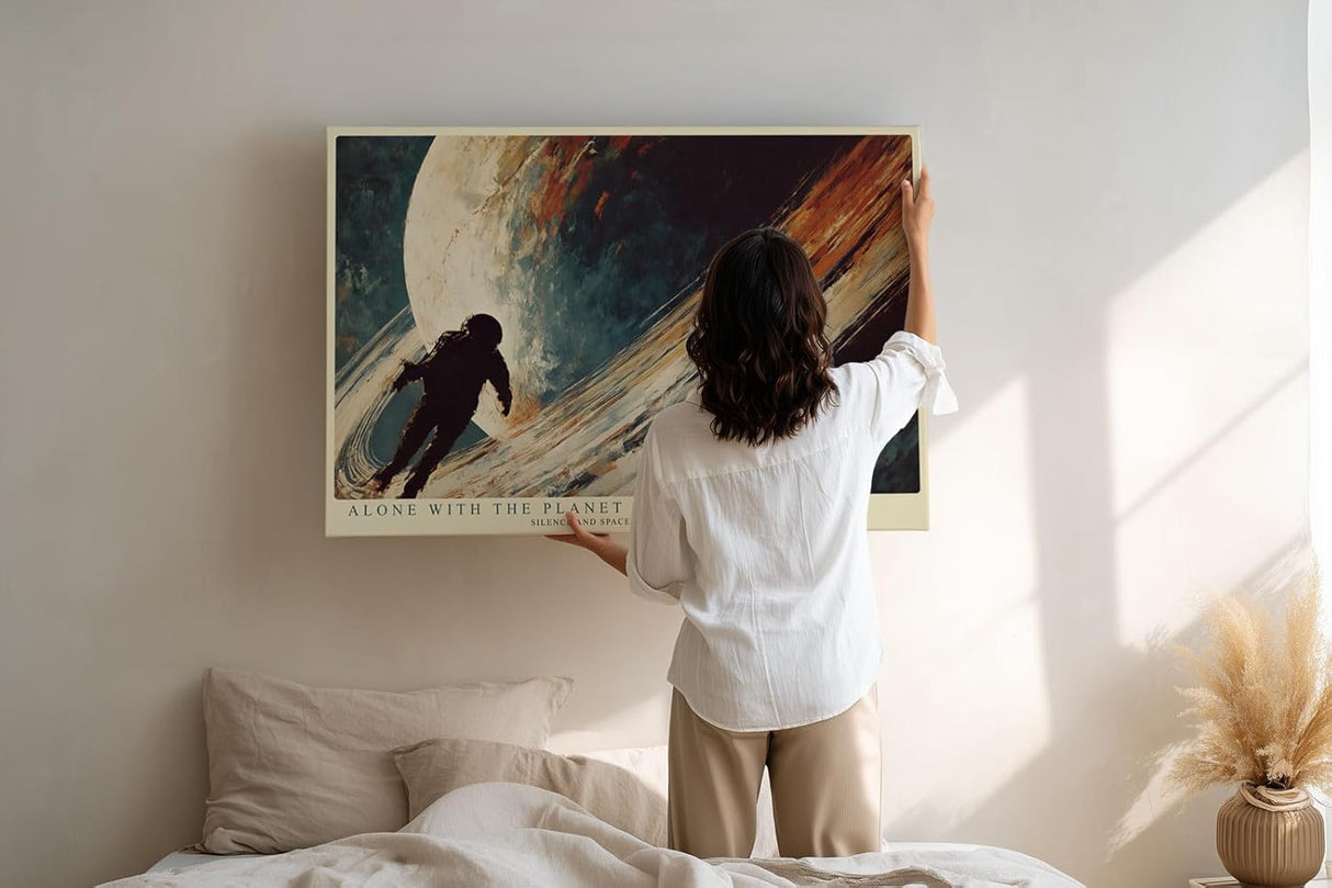 Paul Sinus Wandbild 120x80cm Astronaut im Weltraum Planet abstrakte Raumfahrt Kunst moderne kosmische Illustration Leinwand Wanddekoration fuer Wohnzimmer Büro Gaming Zimmer