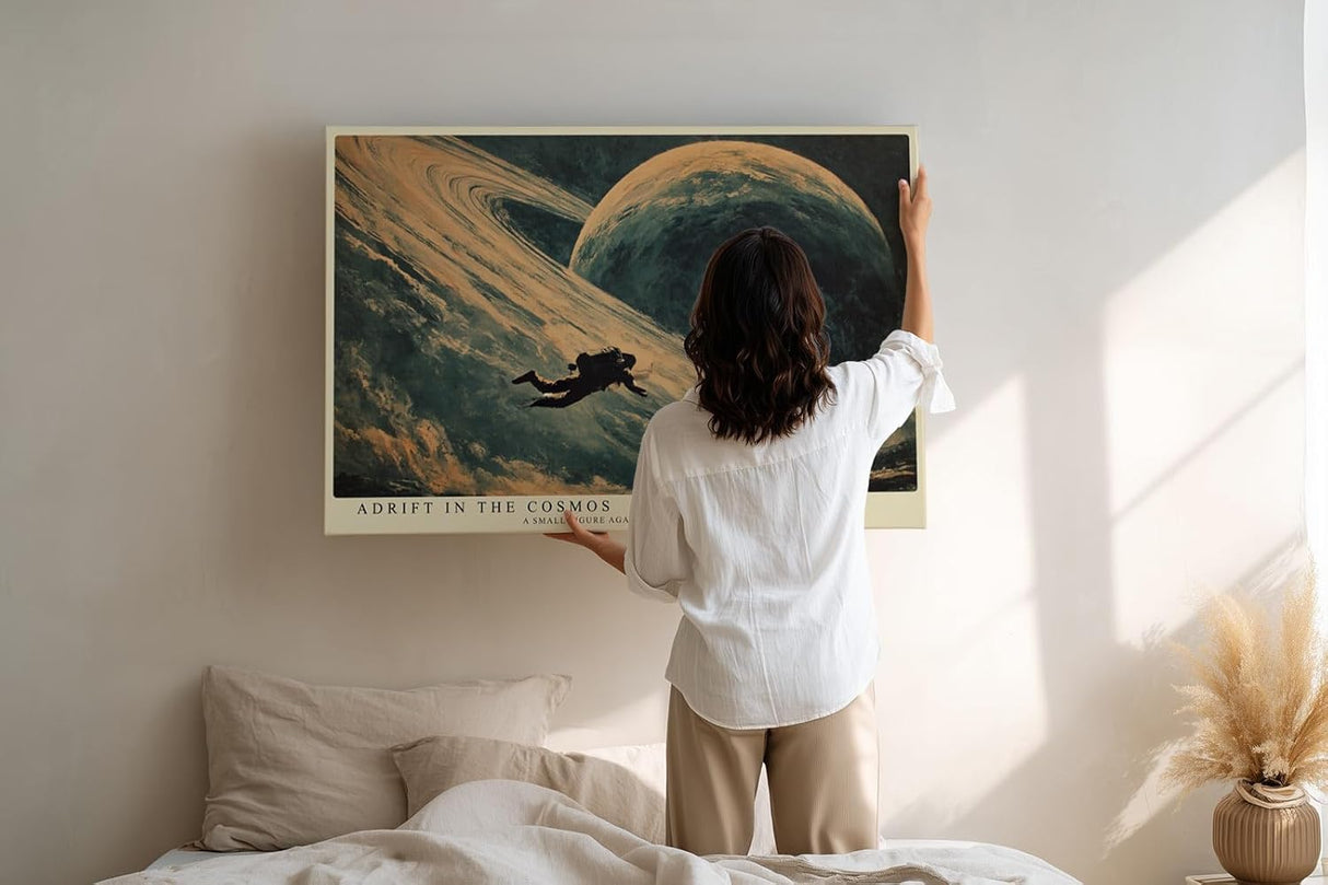 Paul Sinus Wandbild 120x80cm Astronaut im Weltraum Planet kosmische Landschaft Science Fiction Kunstbild moderne Weltraum Wanddekoration fuer Wohnzimmer Büro