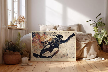 Paul Sinus Wandbild 120x80cm Astronaut Skateboard Street Art modern urban Weltraum Kunst Kunstdruck grosses Wandbild 120x80cm kreative Wanddekoration fuer Wohnzimmer Jugendzimmer Büro