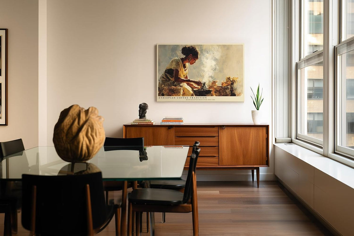 Paul Sinus Wandbild 120x80cm Äthiopische Kaffeezeremonie – Traditionelle Szene mit Rösten von Kaffeebohnen