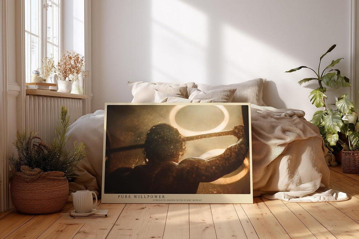 Paul Sinus Wandbild 120x80cm Athlet Training Kraftsport Fitness Motivation Fotokunst warmes Licht moderner Kunstdruck Wanddekoration für Wohnzimmer Fitnessraum Büro