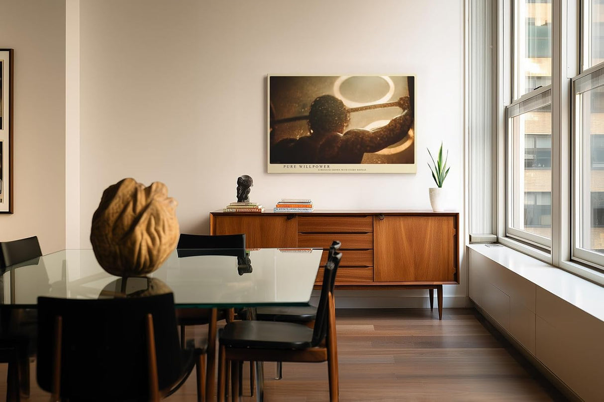 Paul Sinus Wandbild 120x80cm Athlet Training Kraftsport Fitness Motivation Fotokunst warmes Licht moderner Kunstdruck Wanddekoration für Wohnzimmer Fitnessraum Büro