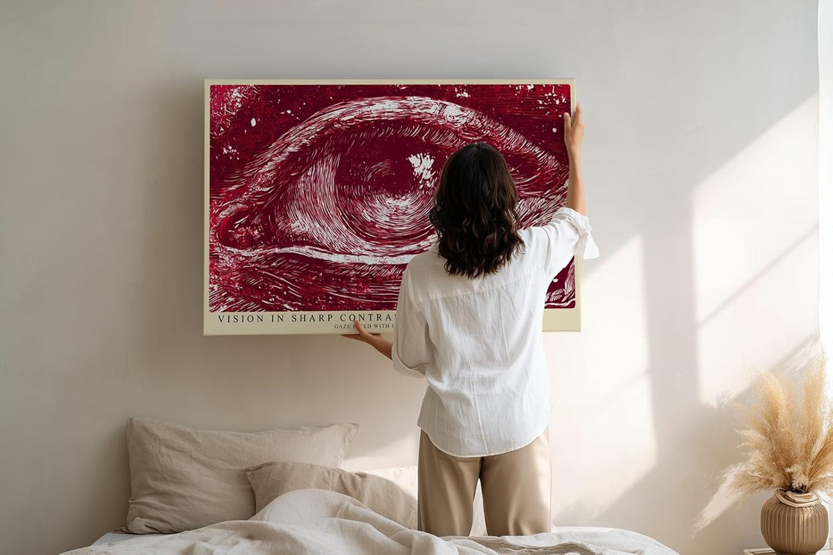 Paul Sinus Wandbild 120x80cm Auge Abstrakte Kunst Grafikmotiv Starkes Linienmotiv in Rot Weiss mit moderner Illustration
