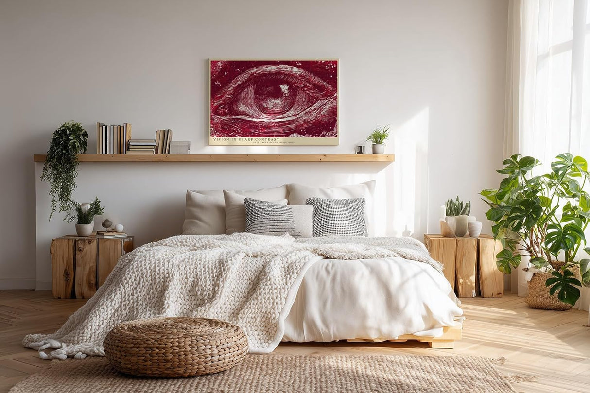 Paul Sinus Wandbild 120x80cm Auge Abstrakte Kunst Grafikmotiv Starkes Linienmotiv in Rot Weiss mit moderner Illustration