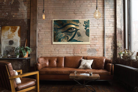 Paul Sinus Wandbild 120x80cm Auge des Horus gold blau aegyptische Symbolkunst Kunstdruck grosses Kunstbild mystische Wanddekoration fuer Wohnzimmer Büro Flur