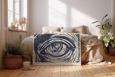 Paul Sinus Wandbild 120x80cm Auge Illustration modern blau weiss grafische Kunst Kunstdruck grosses Kunstbild symbolische Wanddekoration fuer Wohnzimmer Büro Flur