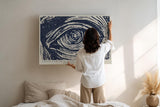 Paul Sinus Wandbild 120x80cm Auge Illustration modern blau weiss grafische Kunst Kunstdruck grosses Kunstbild symbolische Wanddekoration fuer Wohnzimmer Büro Flur