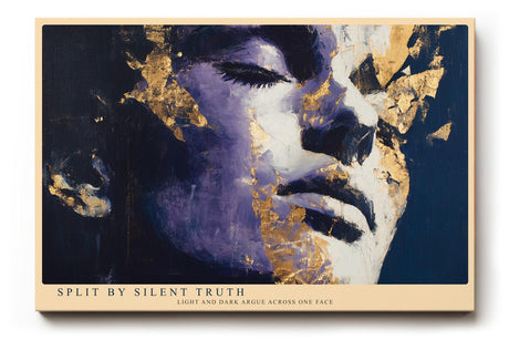 Paul Sinus Wandbild 120x80cm Ausdrucksstarkes Frauenportrait mit Goldstruktur Moderne Kunst in Blau Violett und Gold fuer stilvolle Raeume