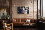 Paul Sinus Wandbild 120x80cm Ausdrucksstarkes Frauenportrait mit Goldstruktur Moderne Kunst in Blau Violett und Gold fuer stilvolle Raeume