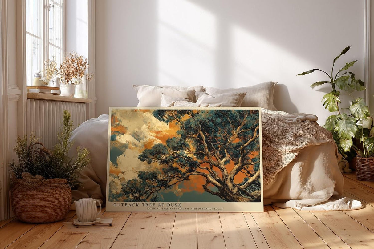 Paul Sinus Wandbild 120x80cm Australischer Outback Baum Dramatische Naturkunst mit Wolkenhimmel fuer moderne Wohnräume