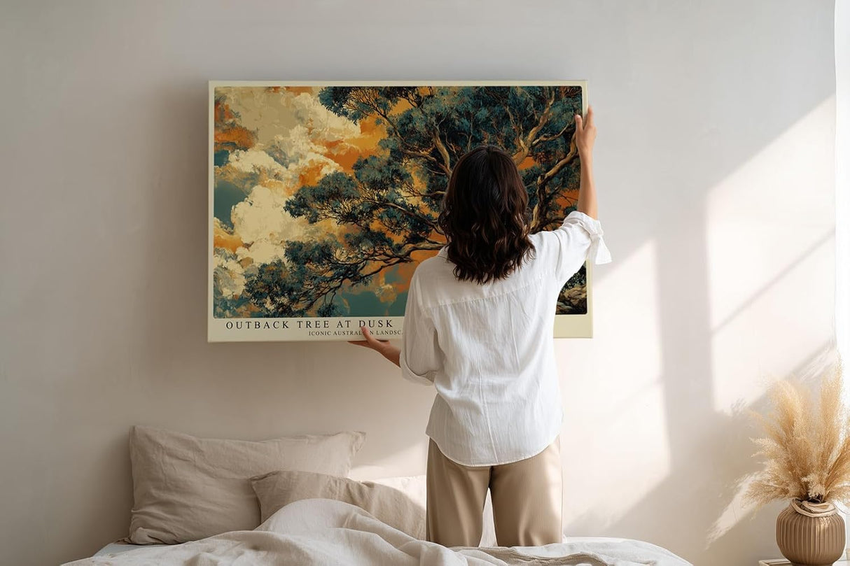 Paul Sinus Wandbild 120x80cm Australischer Outback Baum Dramatische Naturkunst mit Wolkenhimmel fuer moderne Wohnräume