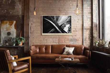 Paul Sinus Wandbild 120x80cm Autobahn Luftaufnahme Abstrakte Linien Schwarz Weiss Fotokunst fuer Wohnzimmer Büro und moderne Lofts