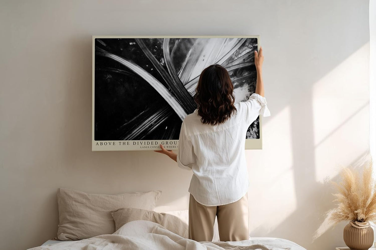 Paul Sinus Wandbild 120x80cm Autobahn Luftaufnahme Abstrakte Linien Schwarz Weiss Fotokunst fuer Wohnzimmer Büro und moderne Lofts