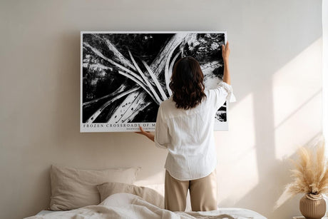 Paul Sinus Wandbild 120x80cm Autobahnkreuz Luftaufnahme Schwarz Weiss Moderne Stadt Fotokunst fuer Wohnzimmer Büro und Loft