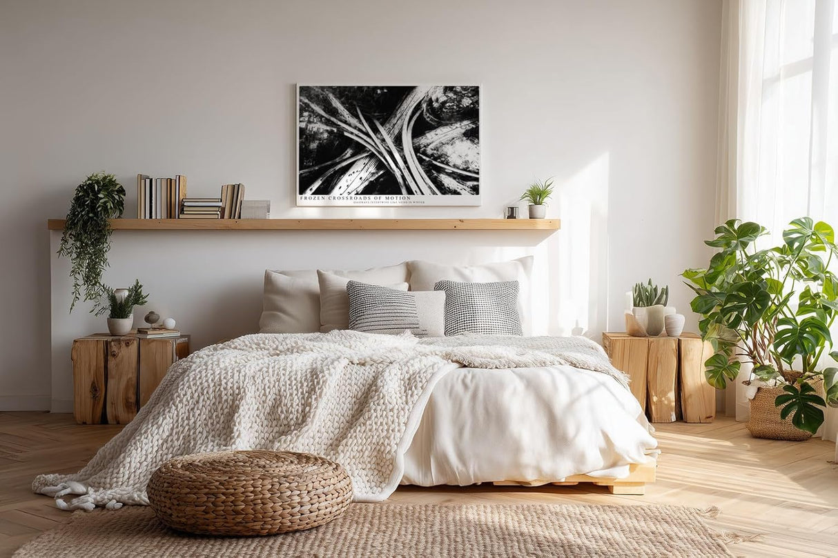 Paul Sinus Wandbild 120x80cm Autobahnkreuz Luftaufnahme Schwarz Weiss Moderne Stadt Fotokunst fuer Wohnzimmer Büro und Loft