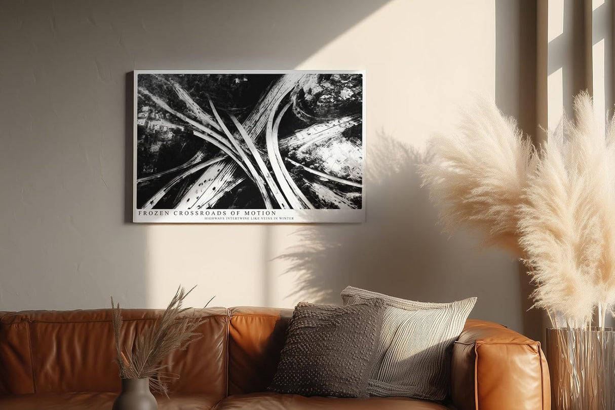 Paul Sinus Wandbild 120x80cm Autobahnkreuz Luftaufnahme Schwarz Weiss Moderne Stadt Fotokunst fuer Wohnzimmer Büro und Loft