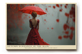 Paul Sinus Wandbild Autumn Elegance in the Rain – Eleganz im roten Kleid unter Herbstregen