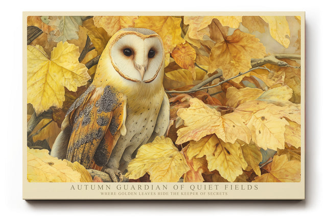 Paul Sinus Wandbild Autumn Guardian of Quiet Fields Golden Owl in Forest of Falling Leaves