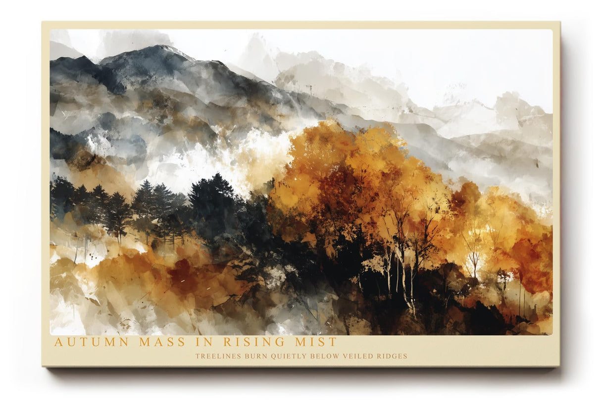 Paul Sinus Wandbild 120x80cm Autumn Mass in Rising Mist Herbst Landschaft mit Bergen und Wald Natur Kunst fuer Wohnzimmer Schlafzimmer und Büro