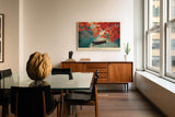 Paul Sinus Wandbild 120x80cm Autumn over Still Water Herbst Landschaft mit rotem Laub und Boot am See Natur Kunst Poster für Wohnzimmer Schlafzimmer