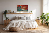 Paul Sinus Wandbild 120x80cm Autumn over Still Water Herbst Landschaft mit rotem Laub und Boot am See Natur Kunst Poster für Wohnzimmer Schlafzimmer