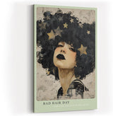 Paul Sinus Wandbild in 40x60cm Bad Hair Day ausdrucksstarkes Porträt einer Frau mit schwarzem Afro und goldenen Sternen