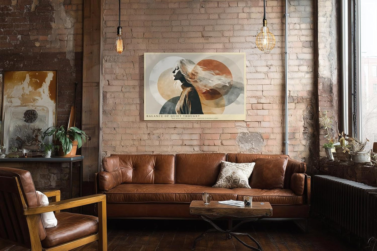 Paul Sinus Wandbild 120x80cm Balance of Quiet Thought Abstrakte Frauen Silhouette Moderne Kunst in Naturtoenen fuer Wohnzimmer Schlafzimmer und Büro