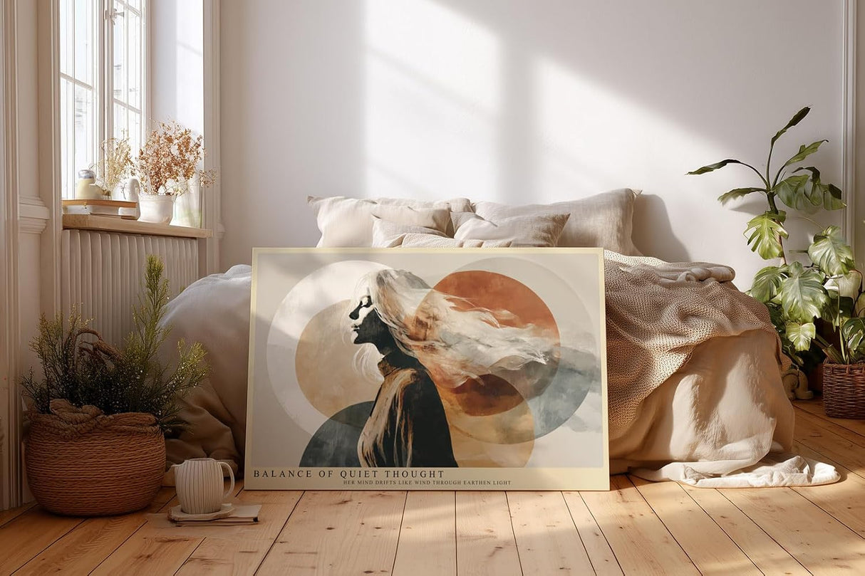 Paul Sinus Wandbild 120x80cm Balance of Quiet Thought Abstrakte Frauen Silhouette Moderne Kunst in Naturtoenen fuer Wohnzimmer Schlafzimmer und Büro