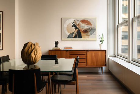 Paul Sinus Wandbild 120x80cm Balance of Quiet Thought Abstrakte Frauen Silhouette Moderne Kunst in Naturtoenen fuer Wohnzimmer Schlafzimmer und Büro