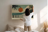 Paul Sinus Wandbild 120x80cm Bali Strand Sonnenuntergang tropische Landschaft moderne Reise Kunst Leinwand Wanddekoration mit Palmen Meer fuer Wohnzimmer