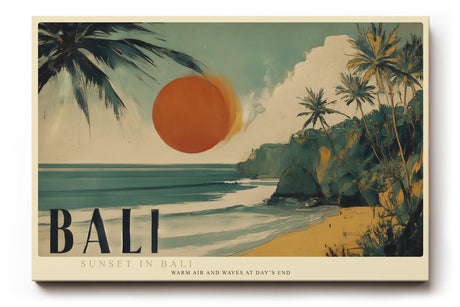 Paul Sinus Wandbild 120x80cm Bali Strand Sonnenuntergang tropische Landschaft moderne Reise Kunst Leinwand Wanddekoration mit Palmen Meer fuer Wohnzimmer