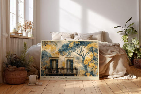 Paul Sinus Wandbild 120x80cm Balkon Im Sanften Licht Architektur Kunst LeinWandbild 120x80cm Mediterrane Szene Wanddekoration