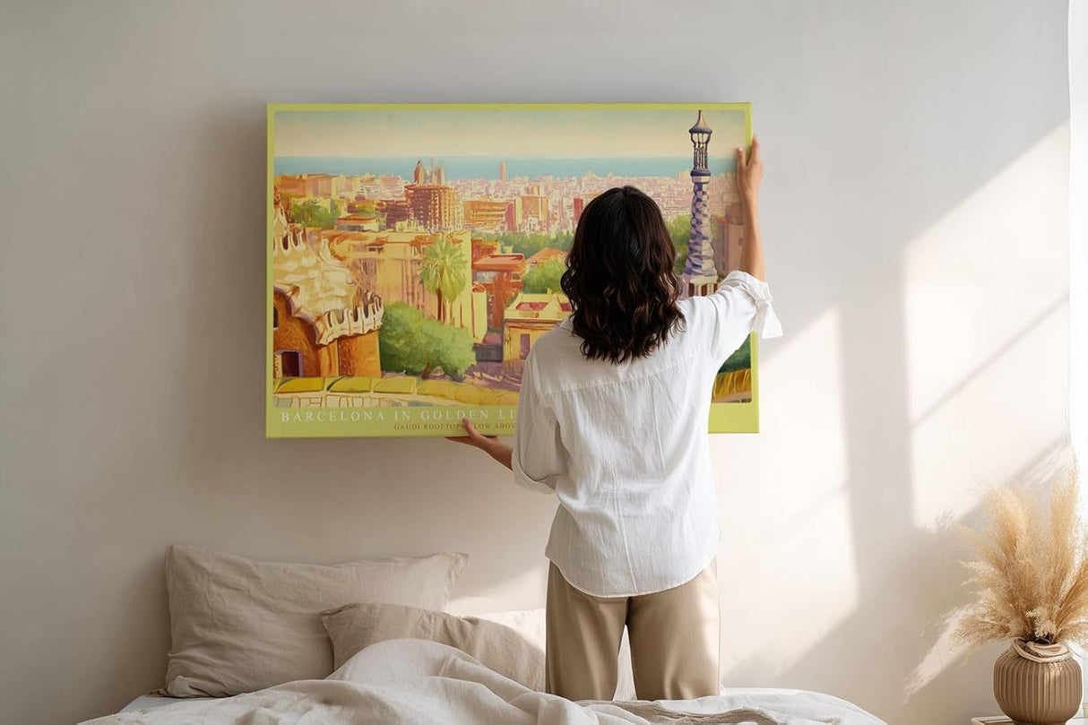 Paul Sinus Wandbild 120x80cm Barcelona Stadtansicht Gaudi Architektur mediterrane Stadt Kunst Wanddekoration Wohnzimmer Büro