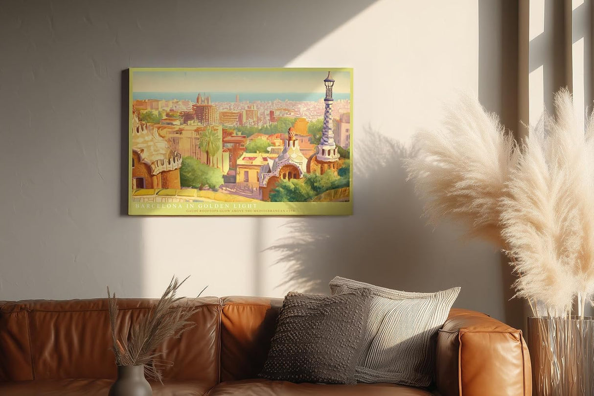 Paul Sinus Wandbild 120x80cm Barcelona Stadtansicht Gaudi Architektur mediterrane Stadt Kunst Wanddekoration Wohnzimmer Büro
