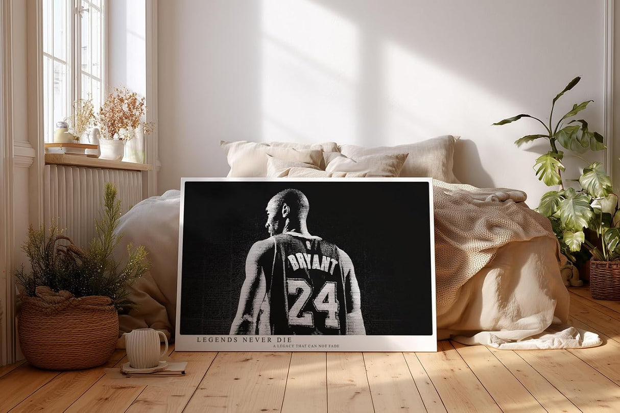 Paul Sinus Wandbild 120x80cm Basketball Legende Nummer 24 Sportkunst schwarz weiß modernes Athleten Motiv dynamische Sport Wanddekoration für Wohnzimmer Fitnessraum Büro