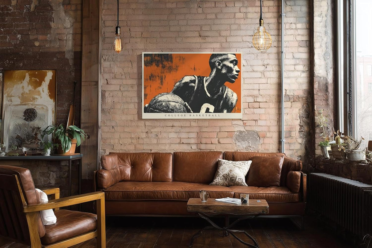 Paul Sinus Wandbild 120x80cm Basketball Spieler moderne Sport Illustration in Orange und Schwarz dynamische Wanddekoration