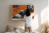 Paul Sinus Wandbild 120x80cm Basketball Spieler moderne Sport Illustration in Orange und Schwarz dynamische Wanddekoration
