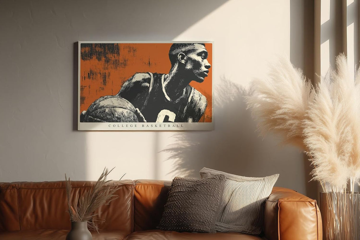 Paul Sinus Wandbild 120x80cm Basketball Spieler moderne Sport Illustration in Orange und Schwarz dynamische Wanddekoration