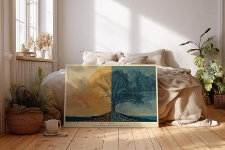 Paul Sinus Wandbild 120x80cm Baum abstrakte Zeit Symbolik modern orange blau Kunstbild grosses Wandbild 120x80cm philosophische Wanddekoration fuer Wohnzimmer Büro